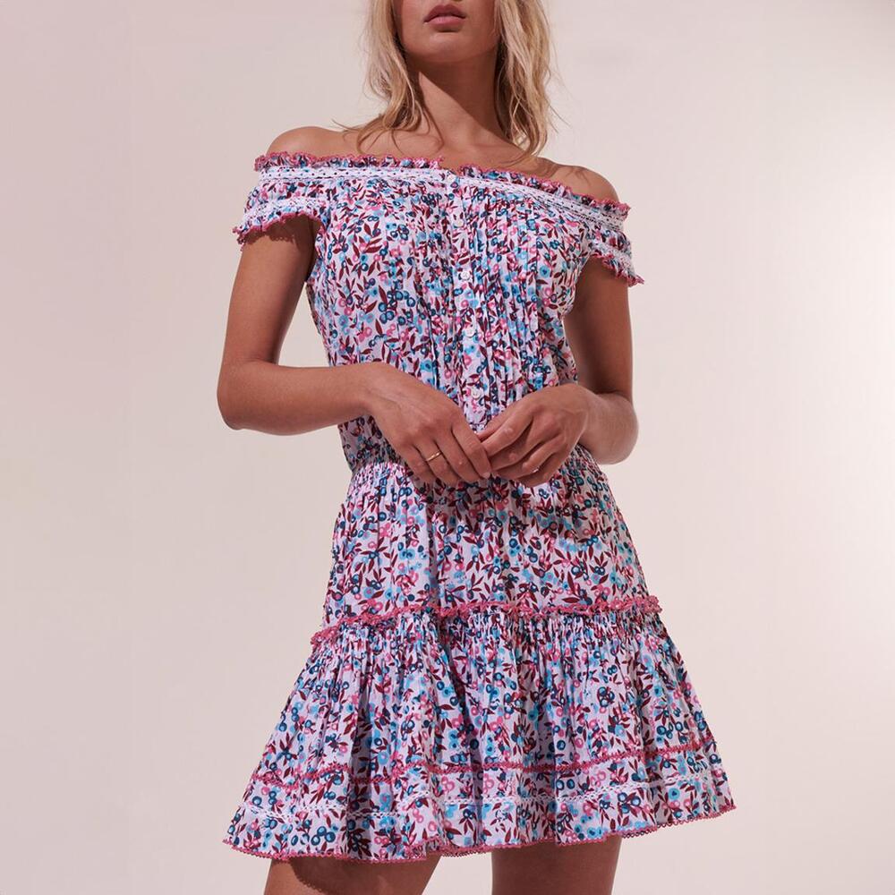 Poupette St Barth Blue Alba Resort Boho Mini Dress Playful Versatile NWT Small
